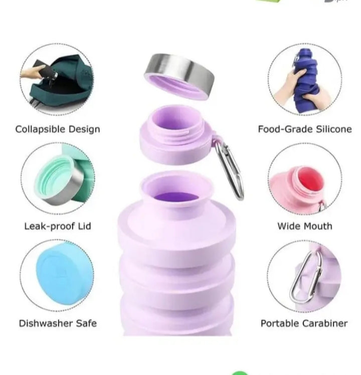 Collapsible Silicone Water Bottle 💜