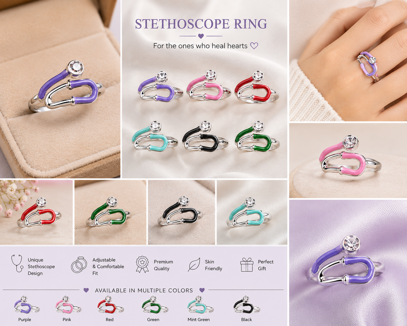 Stethoscope Ring – Adjustable Medical Jewelry for Doctors & Nurses (Multi-Color)